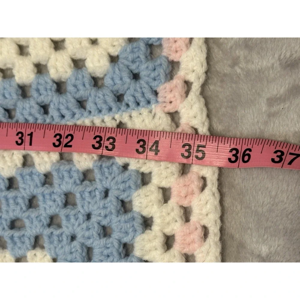 Granny Square Afghan Baby Lap Blanket Pastel Pink Blue  Hand Crocheted 35